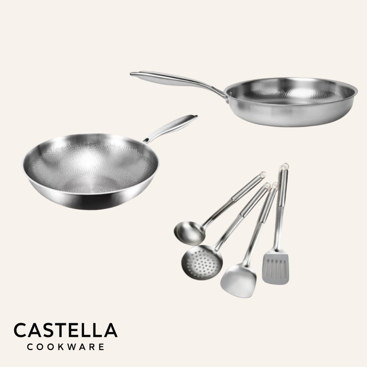 Essential Duo: 2 Pans + Utensils Set